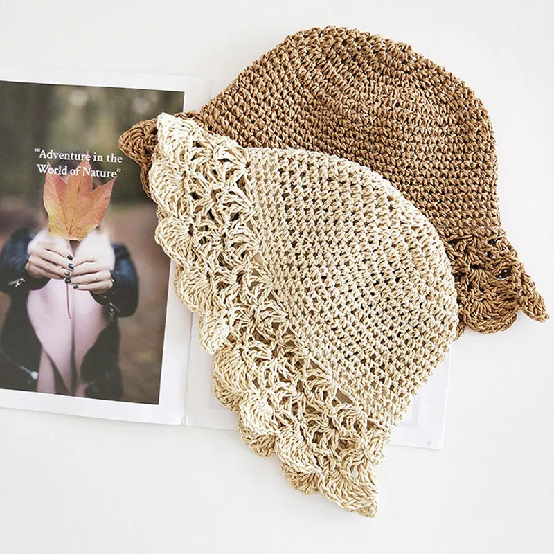 Детская соломенная шляпа от солнца ручной вязки для детей и родителей |