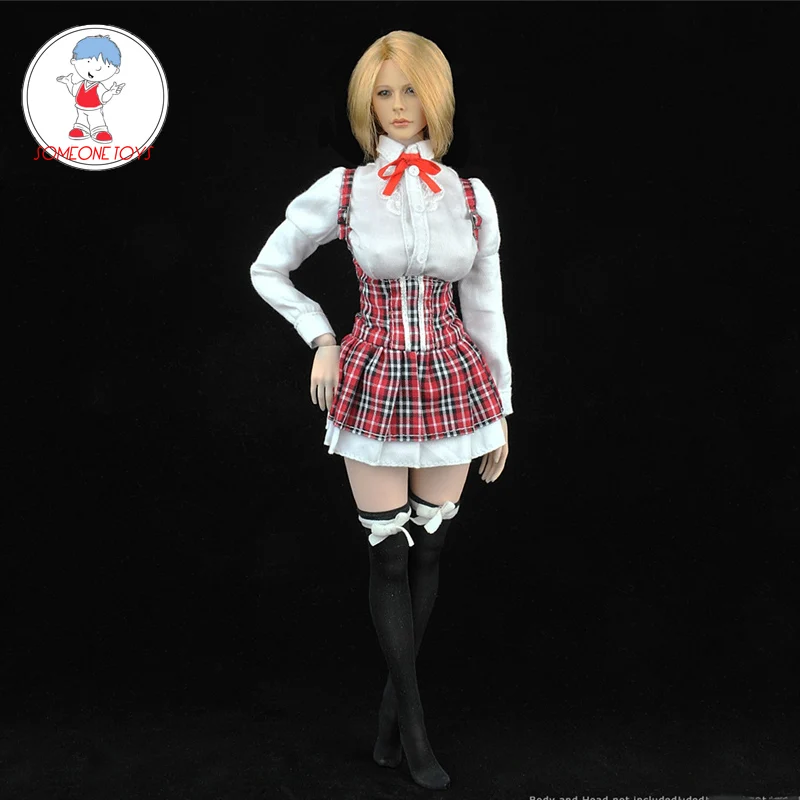 

1/6 white shirt Long Sleeved red Plaid skirt Big Bust Sexy Popping cosplay Clothes For 12" Phicen TBleague Jiao doll Toys