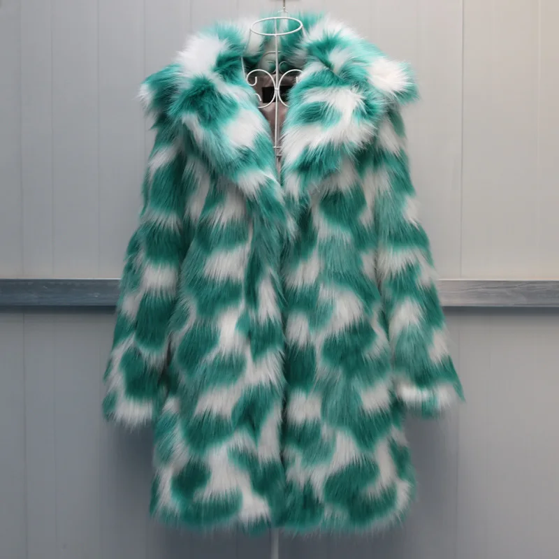 

Chic Fashion Fur Coat Women Faux Fox Fur Overcoat Parkas Green Pink Long Fur Jacket Mid Long Casual Outwear Lapel Winter Warm