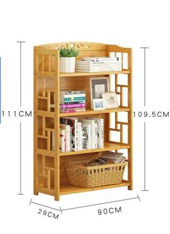 Китайская креативная книжная полка, простой детский книжный шкаф для гостиной, бамбуковый стеллаж для хранения, детский студенческий стеллаж для книг по дому - изображение