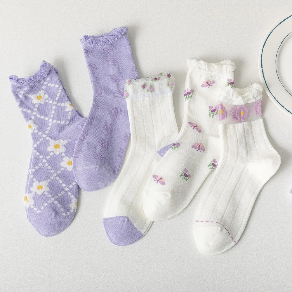 

2021fashion Newwomen Girls Japanese Kawaii Cute Lolita Lace Ruffle Socks Cotton Breathable Harajuku Retro Streetwear Crew Socks