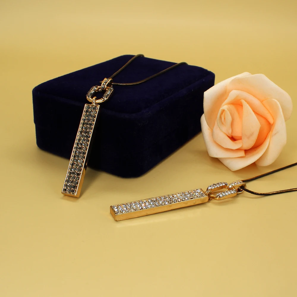 

Hip Hop Simple Vertical Bar Shaped Rhinestone Pendant Necklace Long Rope Sweater Chain For Unisex Punk Choker Fashion Jewelry