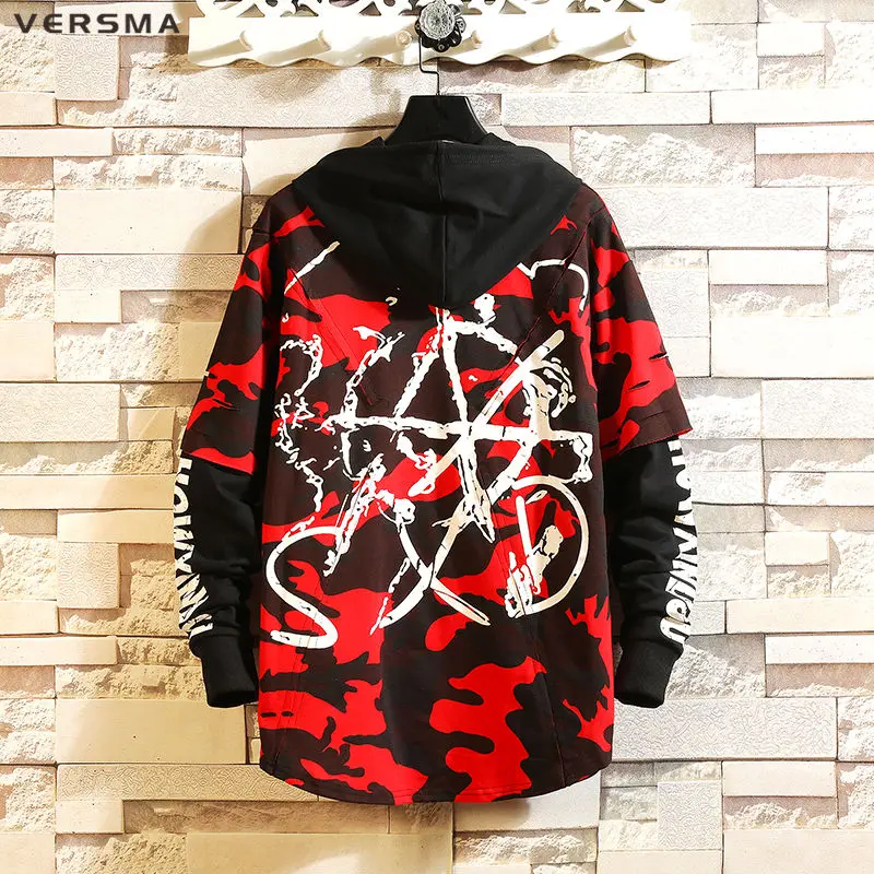 

VERSMA Hip Hop Japanese Streetwear Ripped Print Hoodies Men Hooded Camouflage Unisex Couple Sweatshirts For Teens Dropshipping