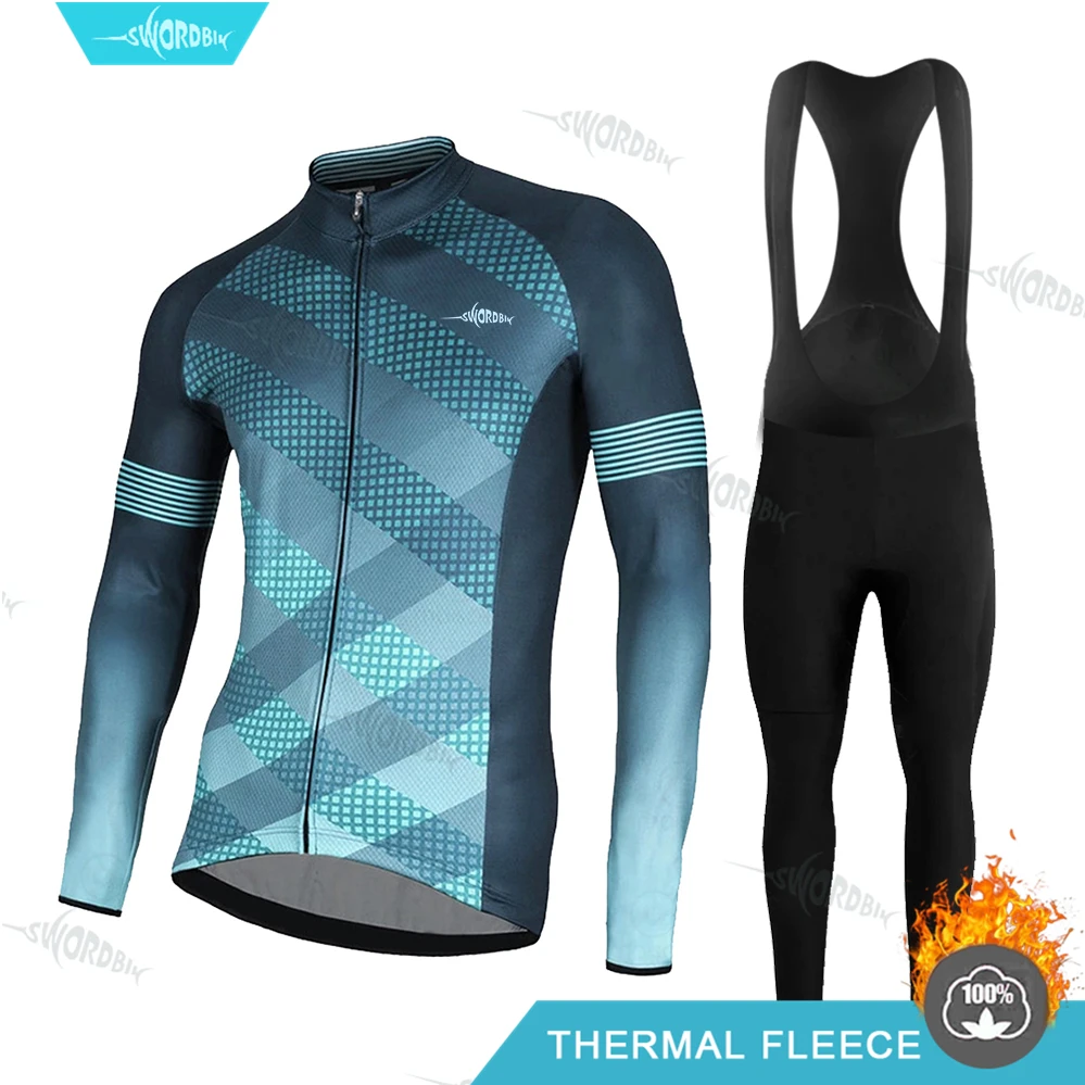 

Men Cycling Winter Thermal Long Jersey Set Mountain Bike Team Sportswear Fall Racing Jersey Suit for Men Bike Jersey Set