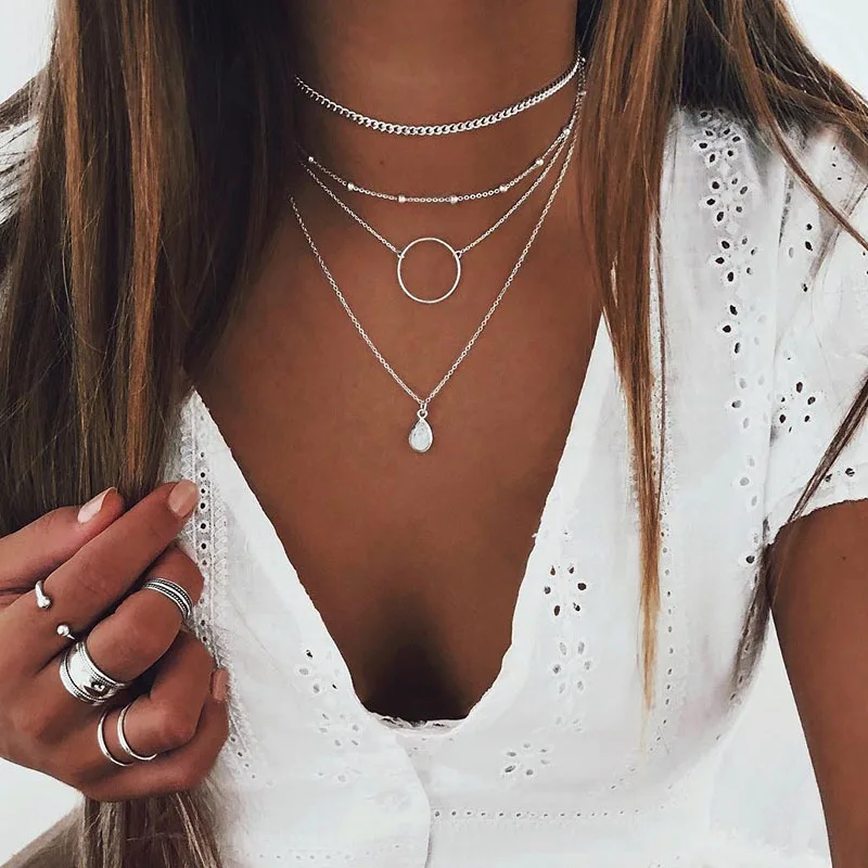 

New Vintage Fashion Gold Color Geometry Multilevel Chain Pendant Necklaces for Women Necklaces for Women Boho Jewelry Gift