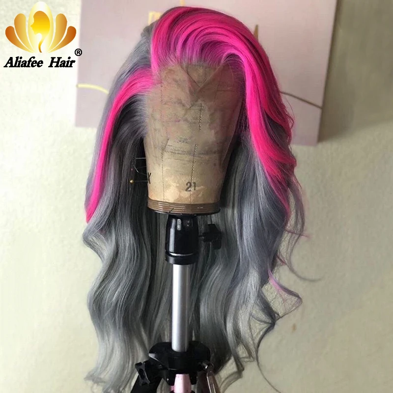 Aliafee человеческие волосы 13x4 розовый/серый/синий/фиолетовый цвет бразильские