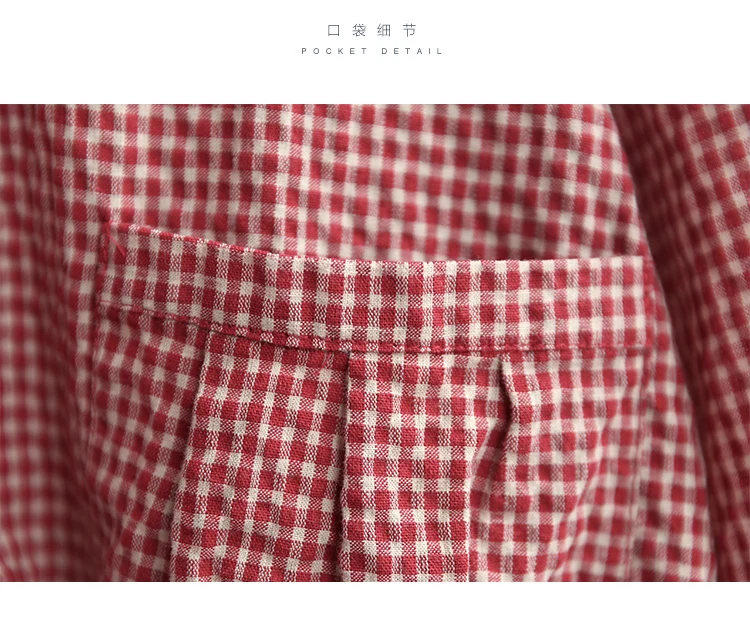 

Cotton Linen Plaid Shirts Autumn Vintage Stand Collar Loose Women Long Sleeve Casual Tops Button Up Shirt Harajuku