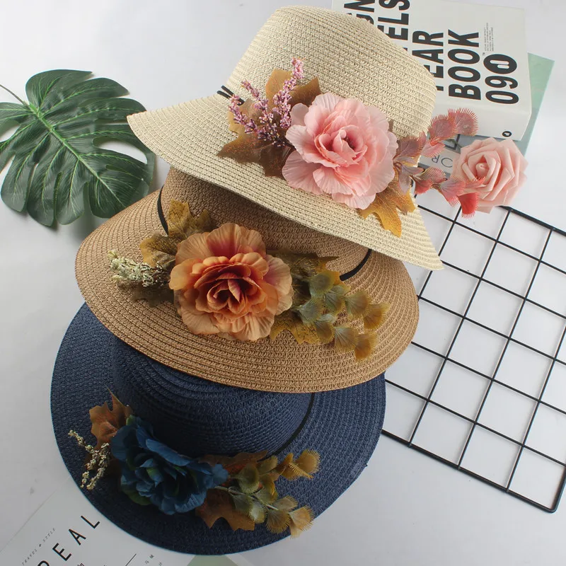 

Ladies New Foldable Casual Big Floral Straw Hat Outdoor Vacation Beach Fashion Simple Women Sun Cap