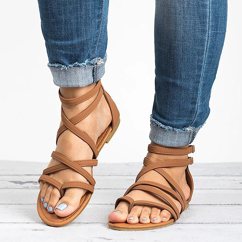 

Women Sandals Rome Style Summer Shoes Woman Gladiator Sandals With Zip Flip Flop Female Flat Sandals Lady Beach Sandalias Mujer