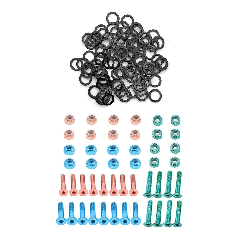 

24Pc Skateboard Truck Hardware Longboard Screws Bolts 2.54 cm / 1Inch & 100 Pcs Standard Skateboard Bulk Bearing Spacers