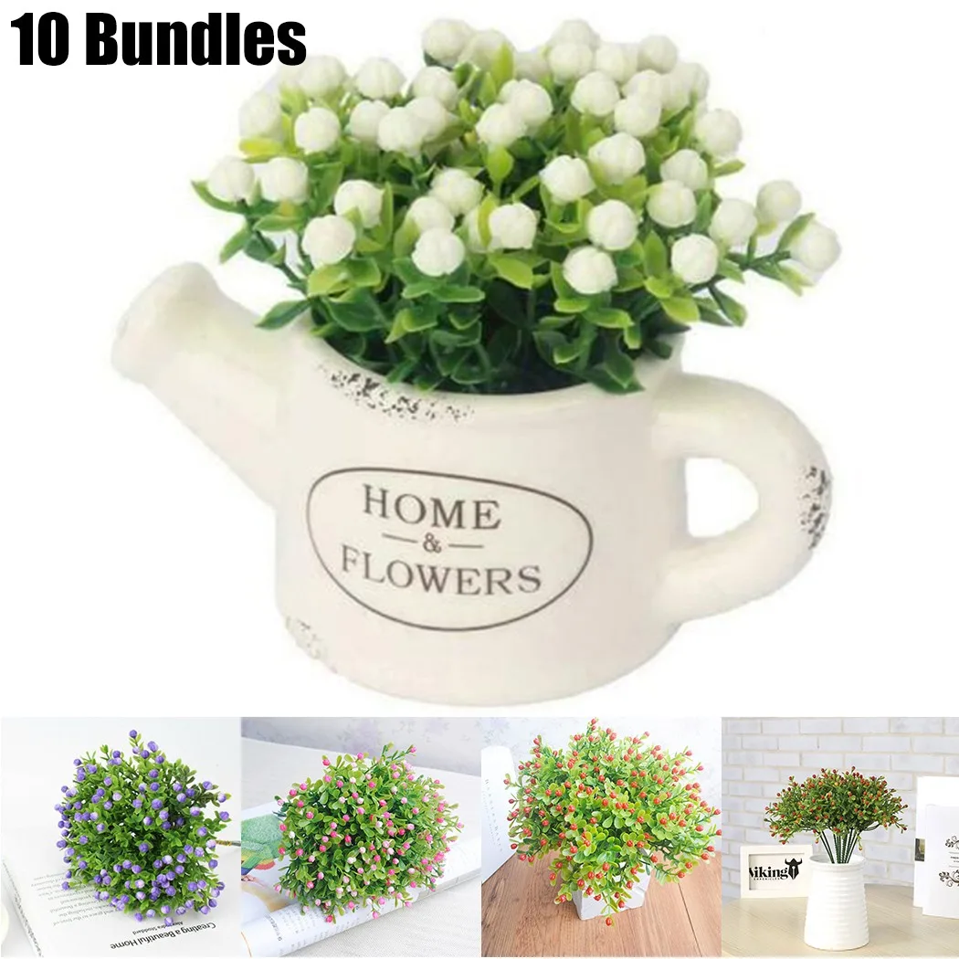 

10 Bundles Artificial Orange, Pink, White, Red, Purple Flowers Outdoor UV Resistant Fake Plastic Plants Garden
