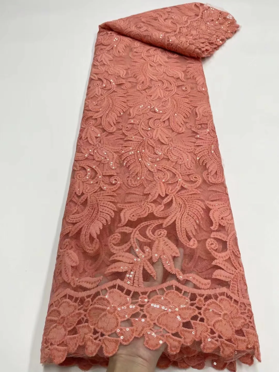 Персиковое Африканское кружево ткань 2023 высококачественное нигерийская