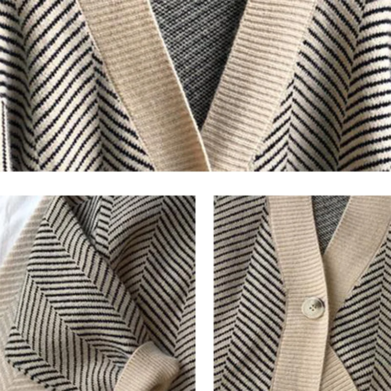 

Cardigan Women Single Breasted Striped Autumn Feminine Chic Harajuku Knitwear Minimalist Simple Retro Outerwear Oversize 4XL New