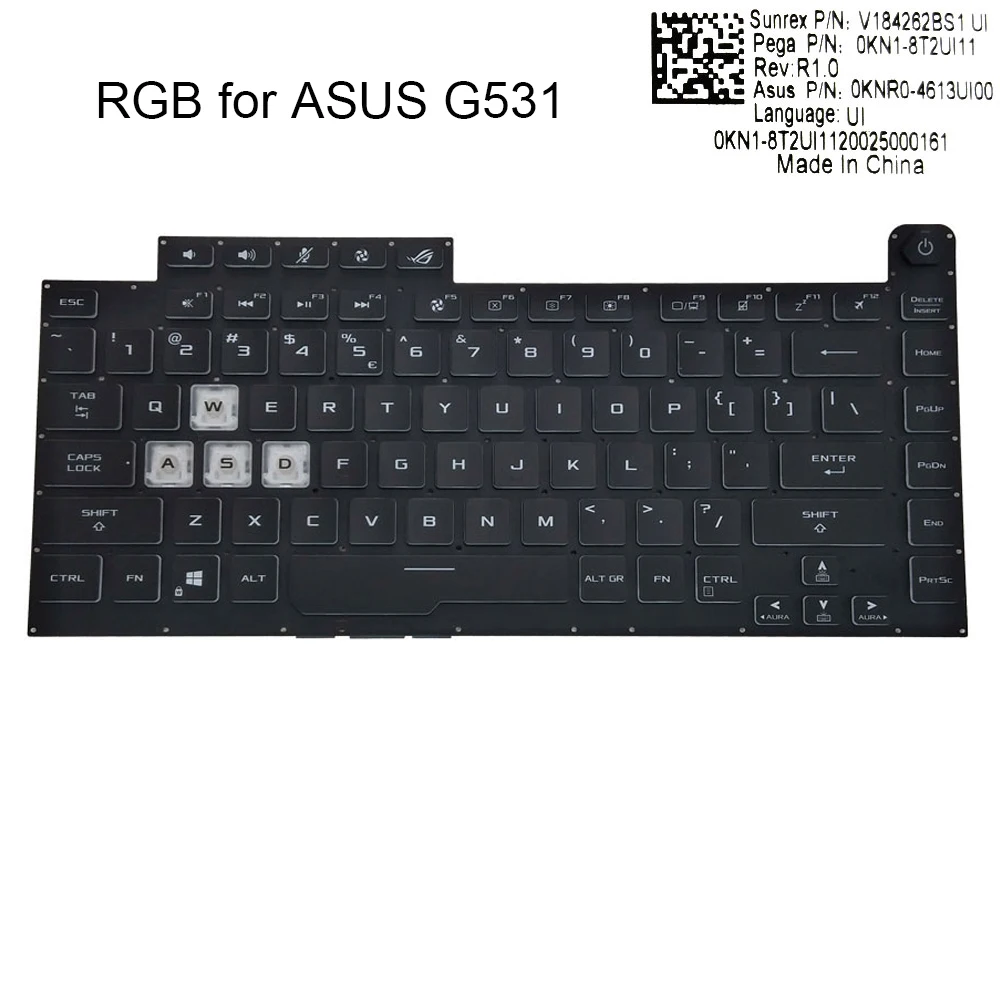 

Клавиатура игровая с RGB-подсветкой для ASUS ROG Strix Scar III G531 GW G512 G531GU G531GD 0KNR0-4613UI00