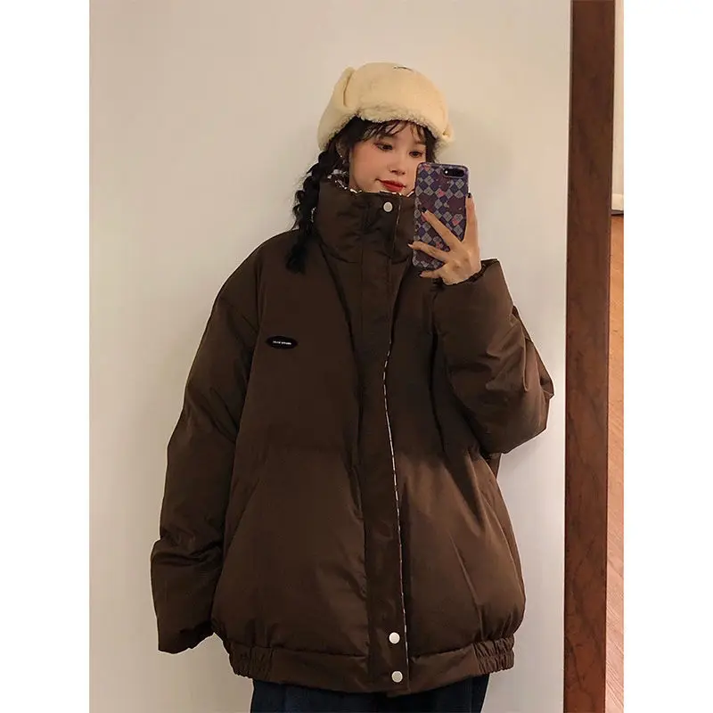 Cotton Jacket Female Winter Retro Hong Kong Style Thickened Loose Bread Clothing Design Sense Harajuku Cotton Clothing Tide