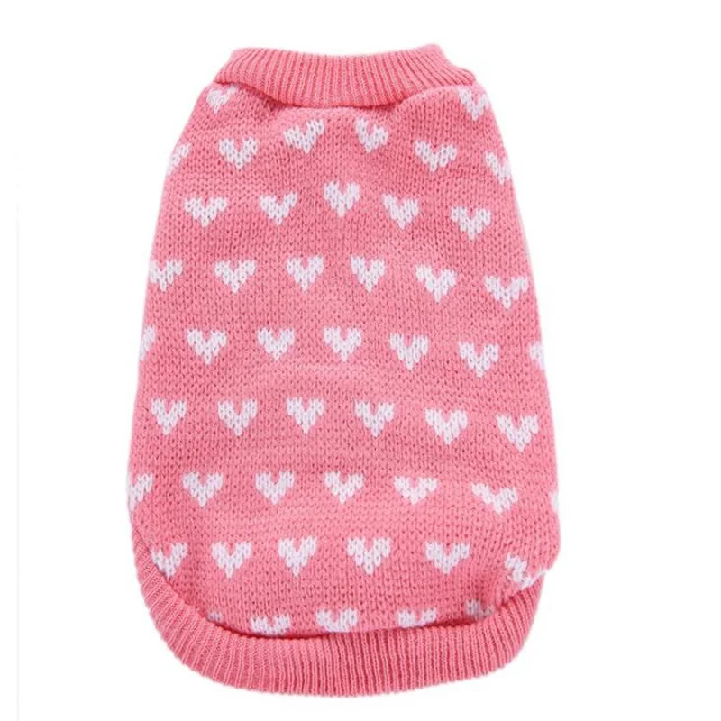 Pink Зимняя одежда для собак розовый свитер с узором из сердечек свитеры для домашних животных вязаный свитер костюм маленькая кошка свитер для собак Чихуахуа Тедди XS-XXL - Цвет: Pink