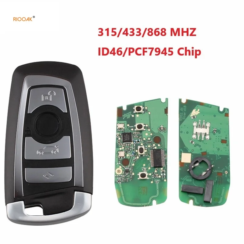 RIOOAK 4 Button car smart Remote Key 315/433/868 Mhz for BM W F CAS4 5 Series 7 Series Uncut Blade