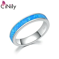 cinily ocean blue fire opal couples rings silver plated lovers ring minimalist simple fashion jewelry gifts women men size 7 8