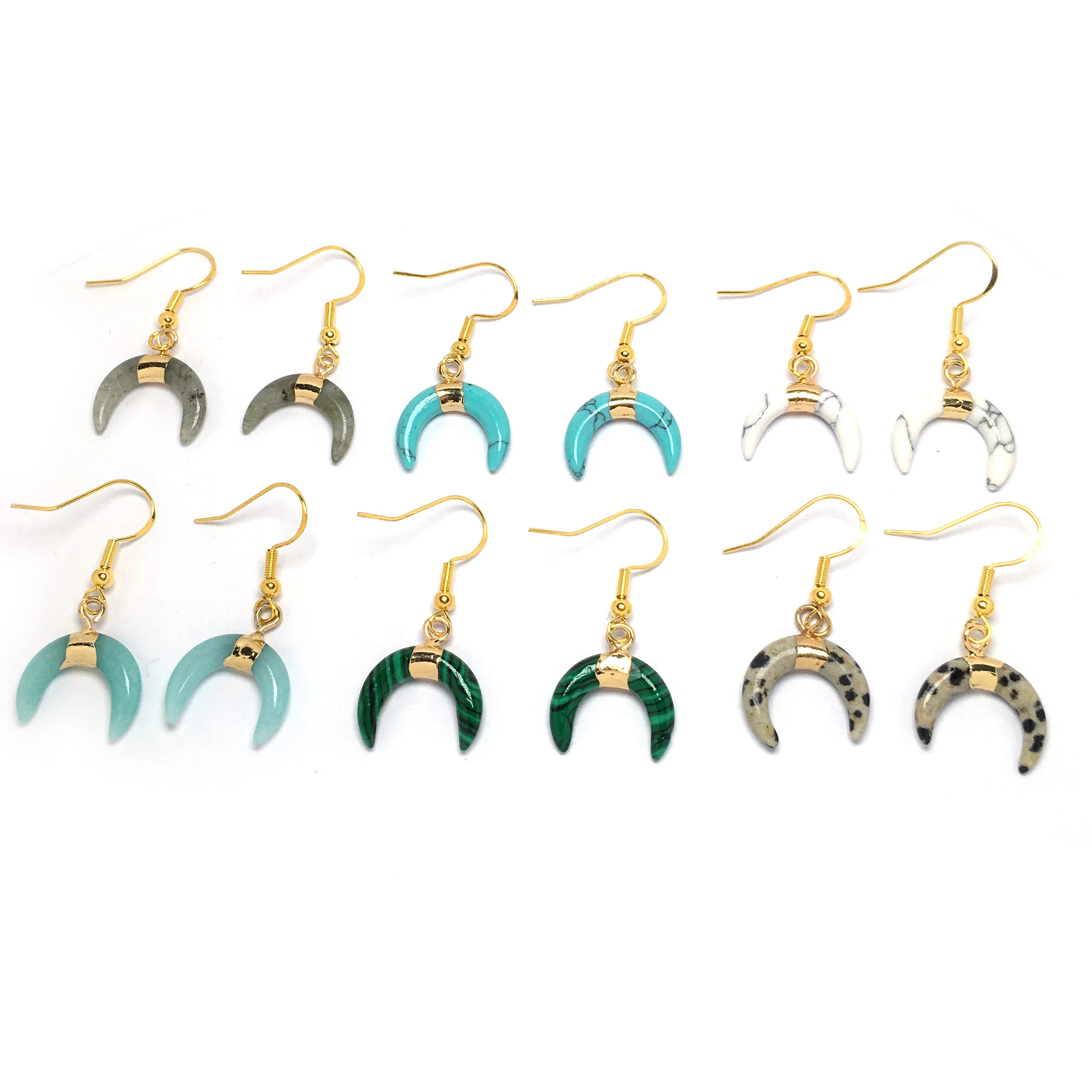 

New Fashion Women 5 Colors Handmade Natural Stone Crescent Shape Agates Stone Earrings 16x17mm