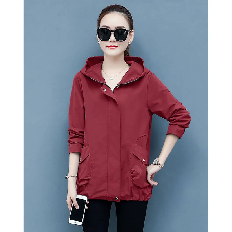 

Middle-aged Women's Coat Fashion Korean Style Oversized Loose Casual Jacket Spring Autumn Hooded Zipper Thin Coat Outerwear K133