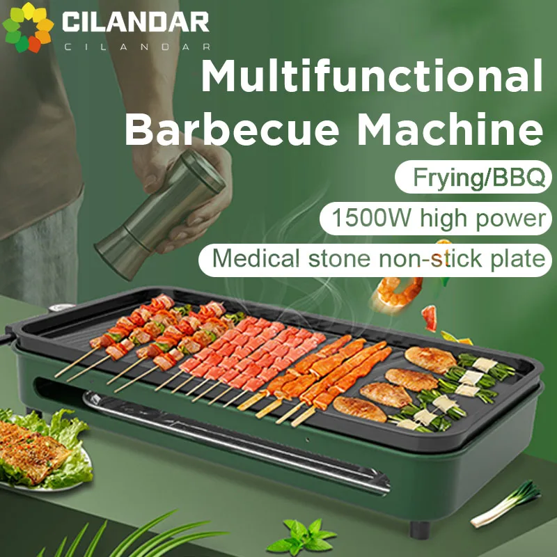 New stainless steel frying and grilling dual-purpose smokeless barbecue grill non-stick electric bakeware household high power