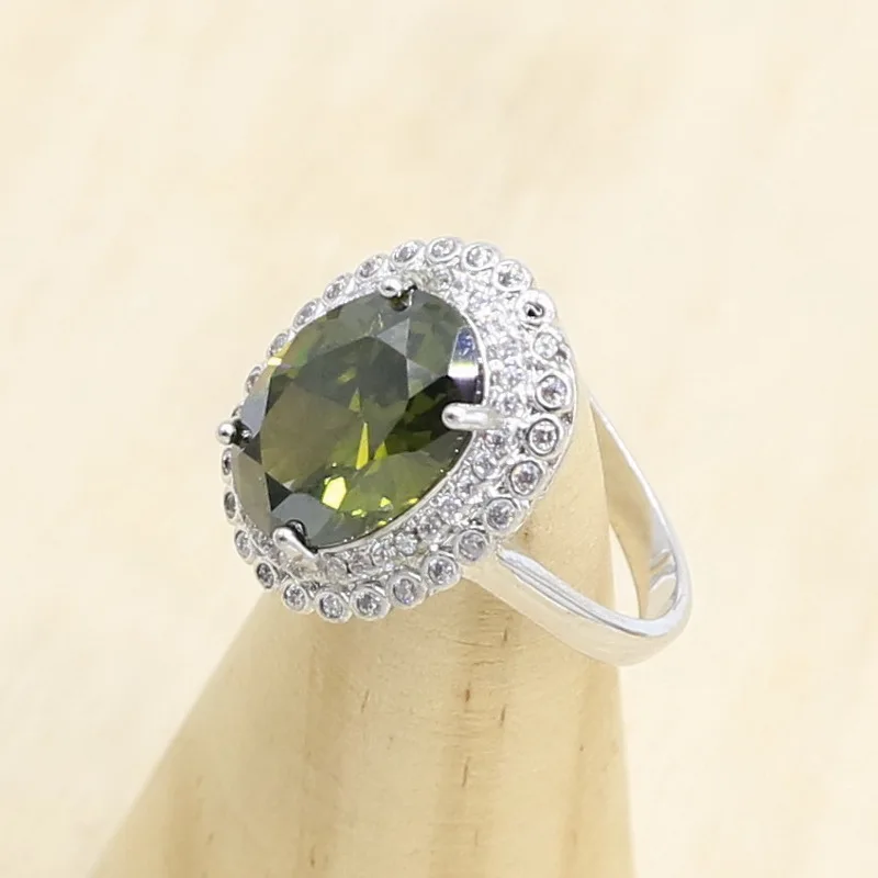 Оливковый зеленый цирконий серебряный набор украшений для женщин свадебный