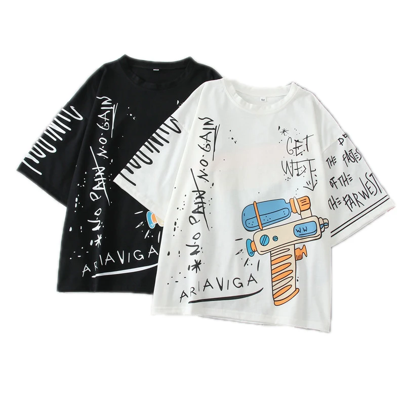 Летние футболки Harajukuu модная свободная футболка с круглым вырезом и принтом в