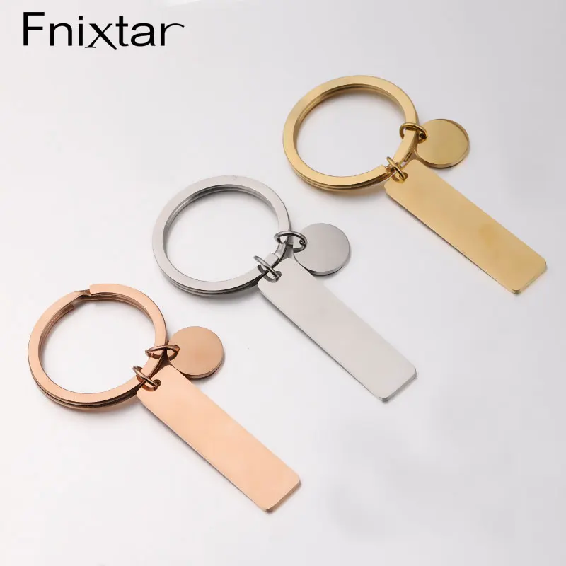 

Fnixtar 10Pcs/Lot Custom Personality Mirror Polished Stainless Steel Key Chain Hanging Rectangle Round Blank Bar Pendant Keyring