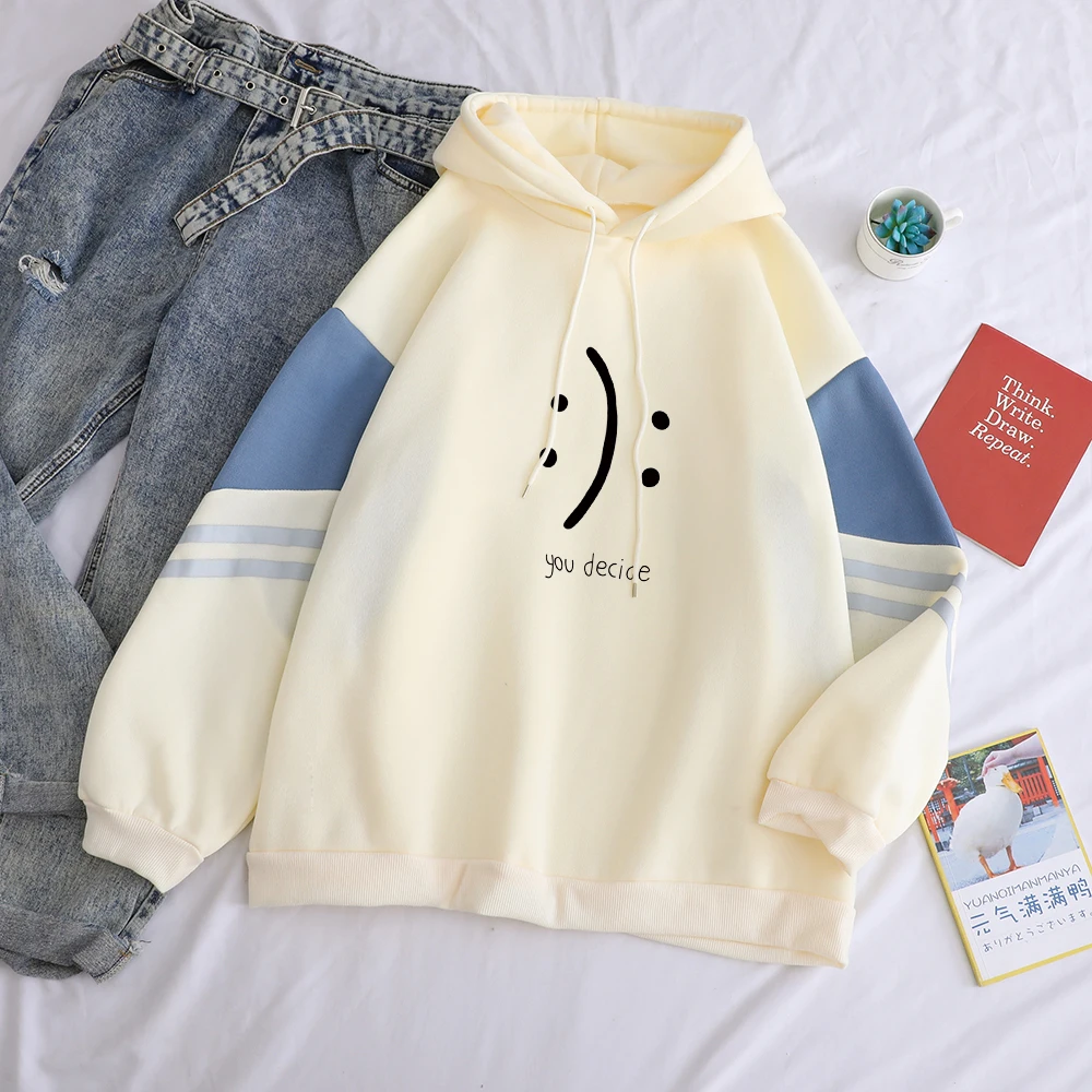 

Women's Hoodies y2k Harajuku Fleece Causal Spell Color Stitch Crative YOU DECIDE Expression Print Tops Kawaii Hooded Sweatshirts