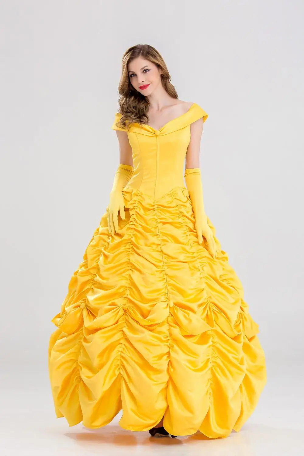 Женское длинное платье желтое принцессы с колокольчиком из м/ф Красавица и