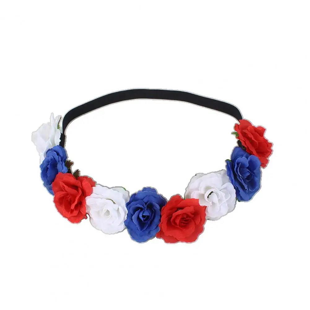 Эластичная Повязка на голову с искусственными цветами красная белая Синяя
