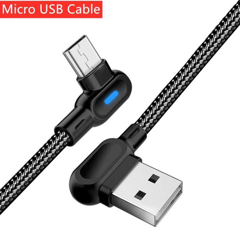 

90 Degree Type C Cable with LED Fast Charging Charger Data Micro USB Cable For Xiaomi iphone12 Samsung Mobile phone accessories