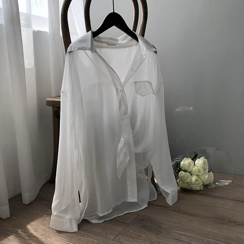 

COZOK 2021 Summer New Very Fairy Light Ripe Slightly Transparent Shirt Women's Hong Kong Taste Drooping Sense Sunscreen