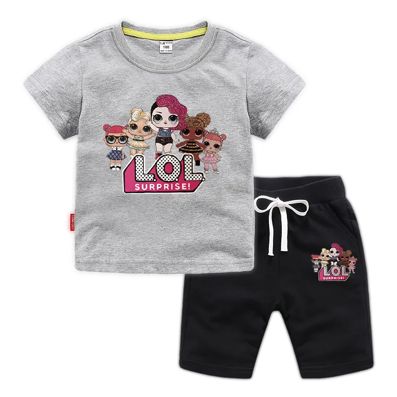 

2021 Little Kids Girl Clothing Sets Summer Cartoon Baby Girls Clothes Short Sleeve T-Shirt+Pant Dress Children Lol Clothes Suits