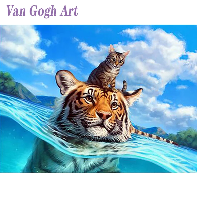 Алмазная вышивка 5D &quotтигровый Кот&quot алмазная Круглый Вышивка крестиком стразы