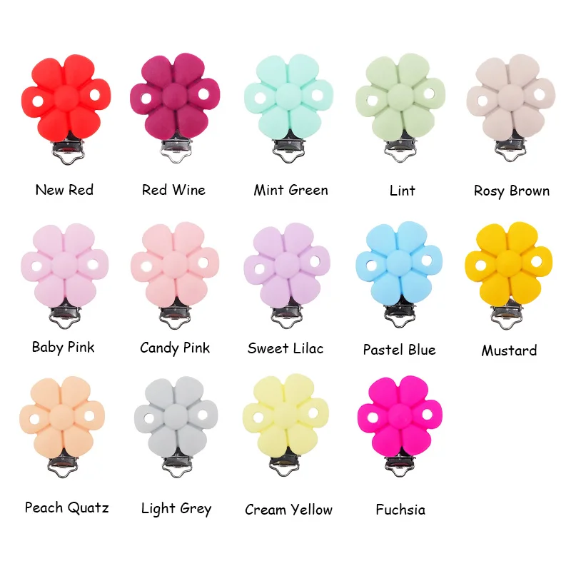 Chenkai-Clip de silicona para beb&eacute;, forma de flor, sin BPA, collar infantil, colgante sensorial, chupete de lactancia, juguetes de dentici&oacute;n, 10 Uds.-3