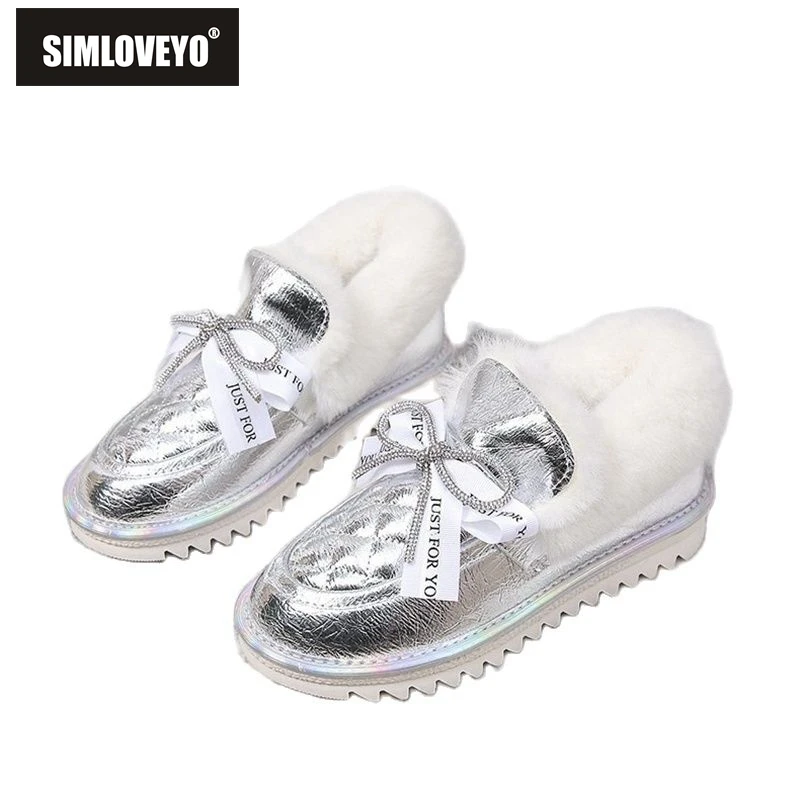 

SIMLOVEYO 2021 зимние шикарные женские ботильоны из искусственного меха однотонные на плоской подошве с круглым носком без застежки повседневные...