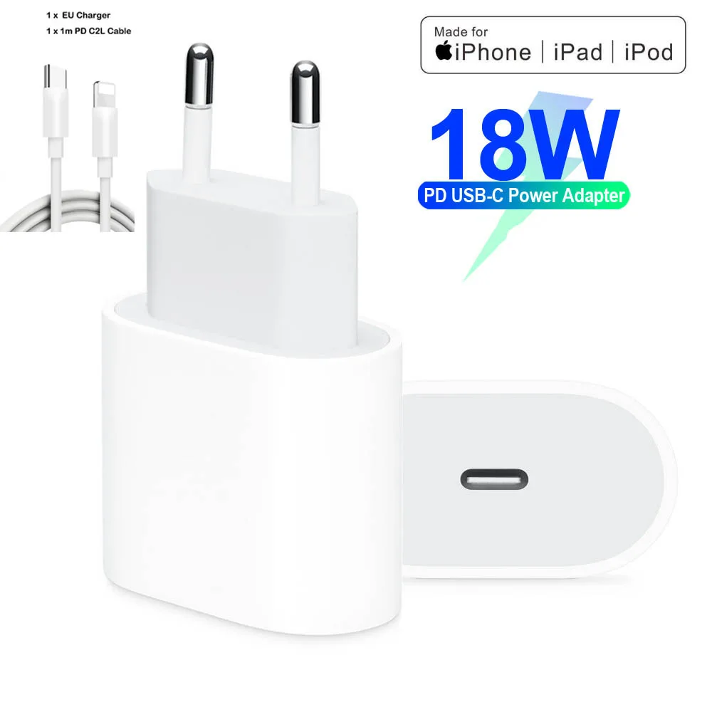 Зарядное устройство PD USB Type C 18 Вт для iPhone 11 Pro Xr X Xs Max 8 Plus быстрая зарядка с вилкой
