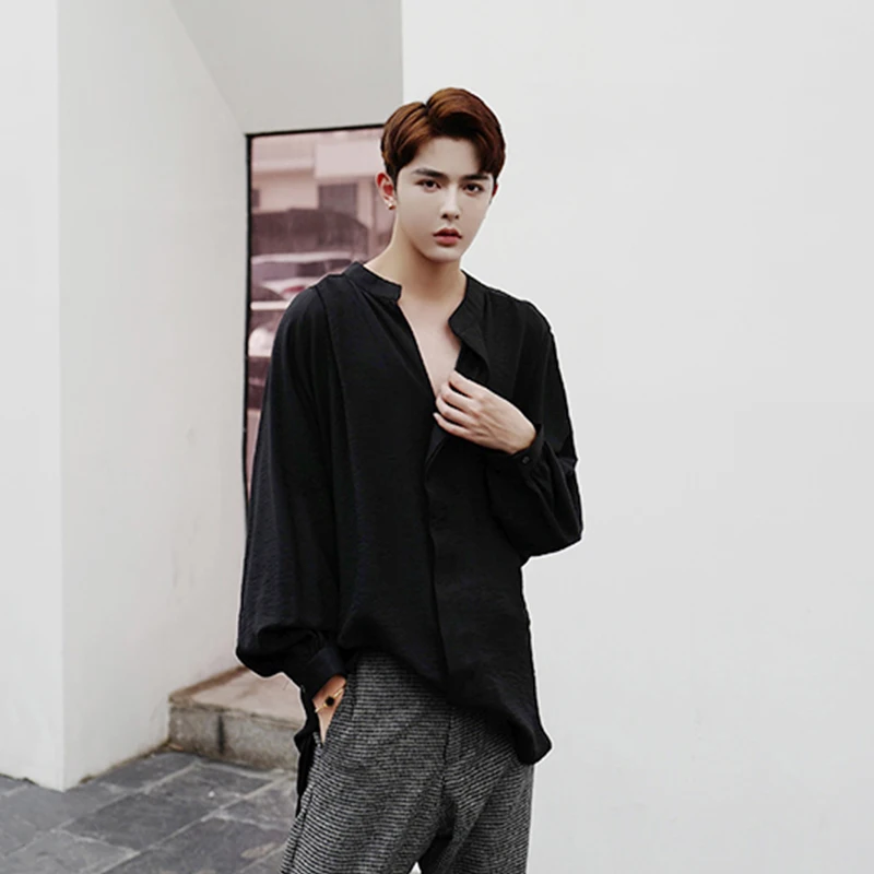 Осенняя свободная Корейская универсальная мужская модная рубашка с длинным