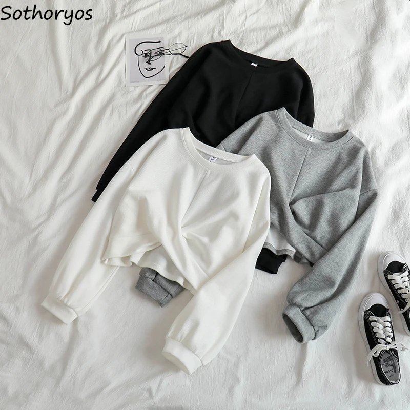 

Женский однотонный свитшот с длинным рукавом и круглым вырезом