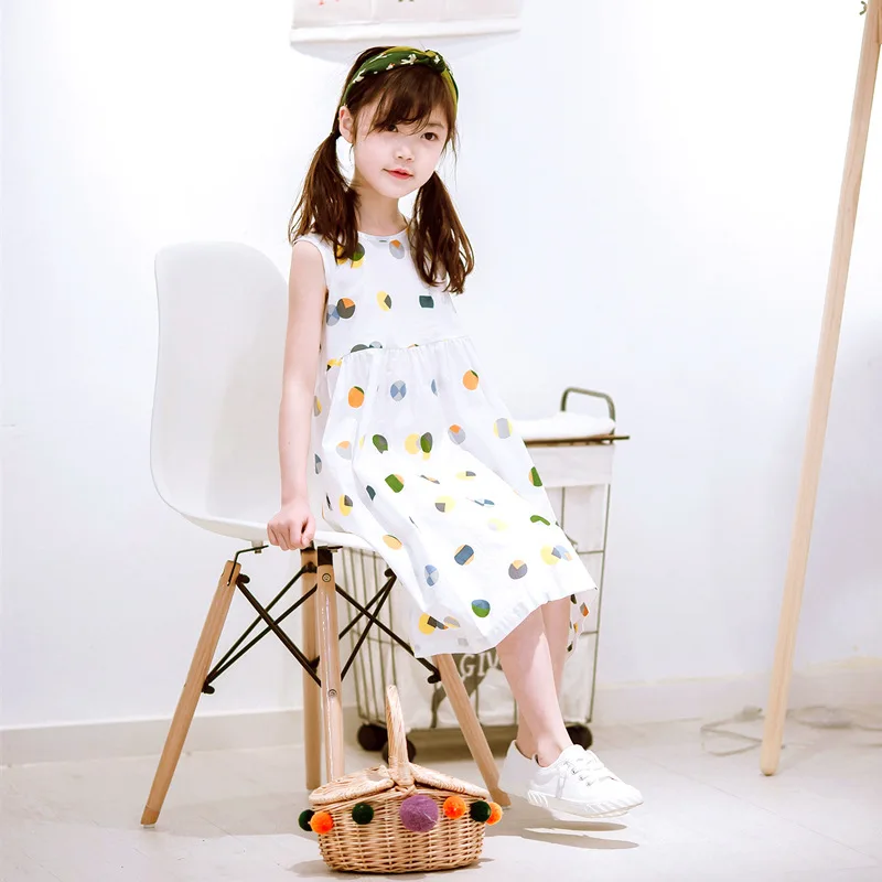 Летнее платье для девочек 2020 хлопок Длинный жилет в горошек платья больших
