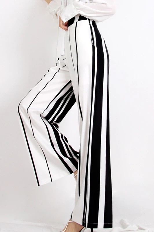 

Vintage Causal Wide leg Long Pants For Women Streetwear elegant stripe print loose Pant