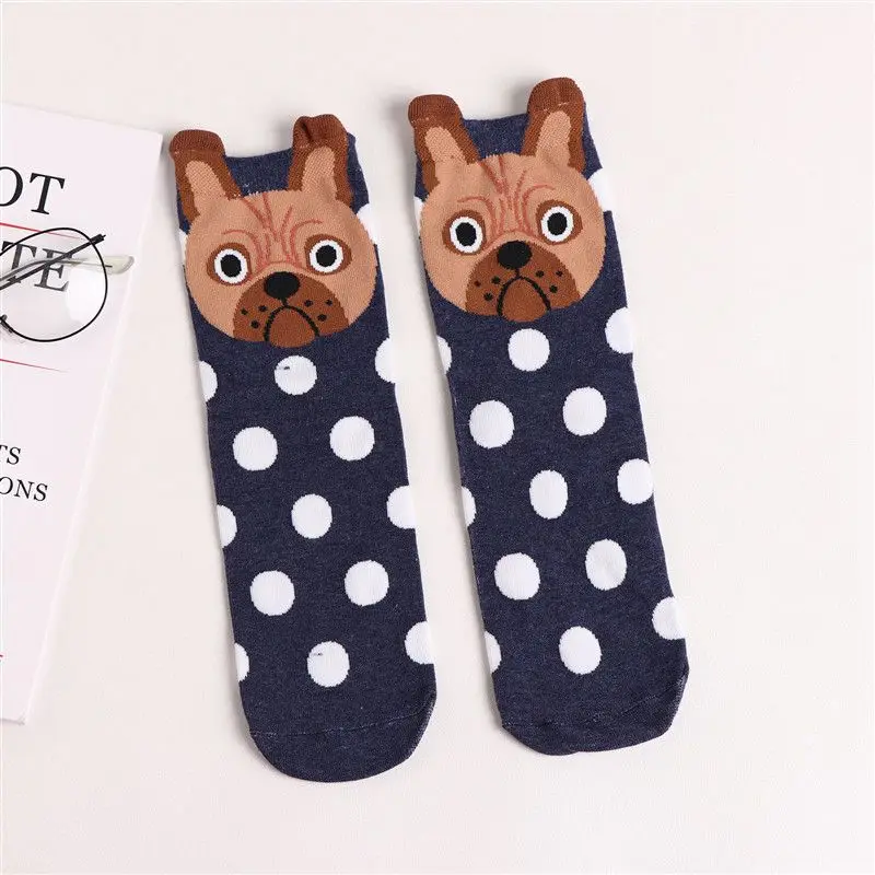 

5 Pairs Cotton Soft Cartoon Cute Dog Wave Point Mid-calf Socks for Women Girls