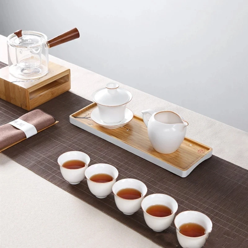 

Rectangle Square Flower Pattern Storage Plate Bamboo Bread Fruit Dishes Saucer Dessert Dinner Plates Tea Tray