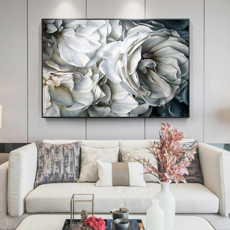 Белые розы абстрактные цветы холст настенные картины художественные плакаты и