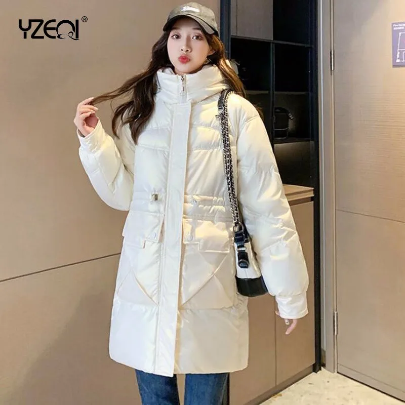 

Новинка, зимние пуховики Yzeqi, женская модная длинная парка с хлопковой подкладкой, Свободная Женская парка с капюшоном, яркое водонепроницаемое толстое пуховое пальто