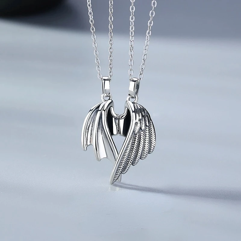 

Gothic Punk Style Angel And Devil Magnet Attract Couple Pendant Necklace Men's Women's Universal Ornament Clavicle Chain Jewelry