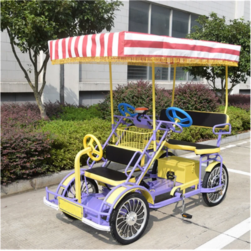 Однорядный Педальный и электрический велосипед Двухместный туристический Surrey