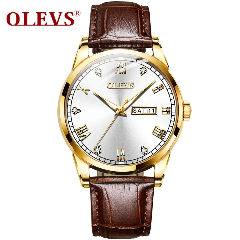OLEVS Men Watch Top Brand Fashion Business Watches Luxury Quartz Wristwatches Leather Clock Life Waterproof Relogio Masculions