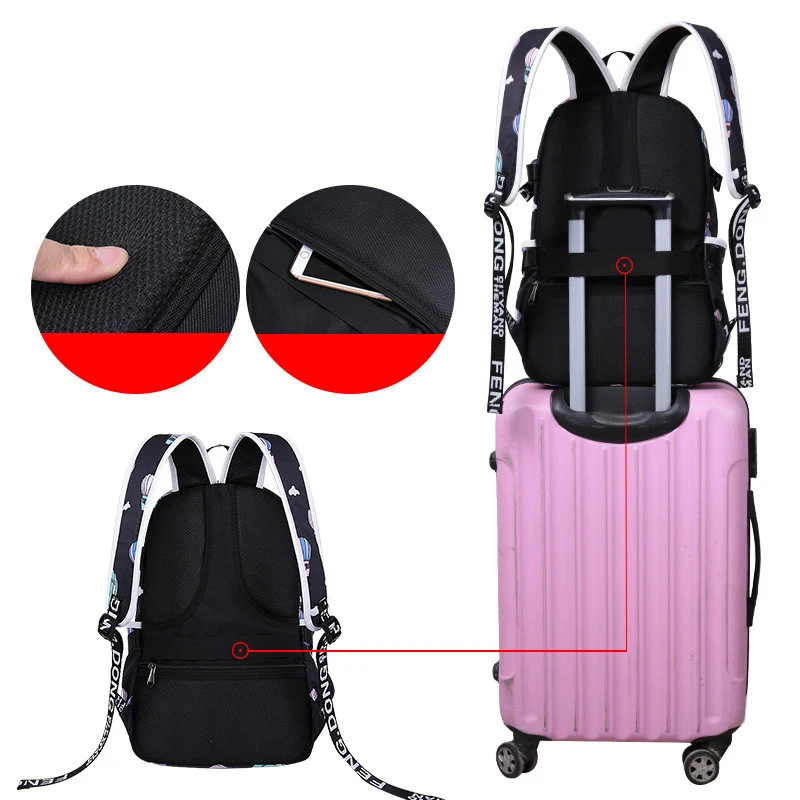 Школьные ранцы для девочек с Usb рюкзак подростков женские сумки книг черные